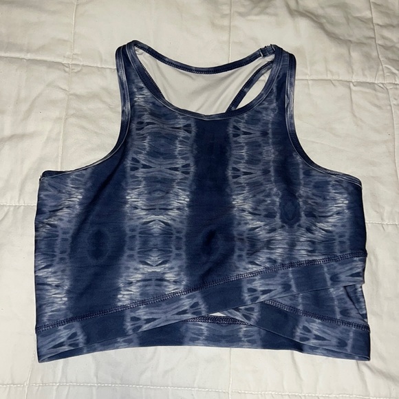 EUC Scorpio Sol Asymetrical Cross-Front Longline Yoga Bralette Blue Tie Dye Wave - Picture 4 of 10